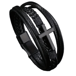fashion magnetic buckle woven pu leather cross bracelet
